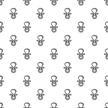 Baby pacifier outline seamless pattern on white background Stock Illustration