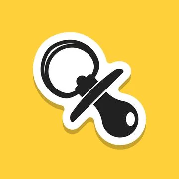 Baby pacifier sticker icon in flat style. Nipple for newborn child vector i.. Stock Illustration