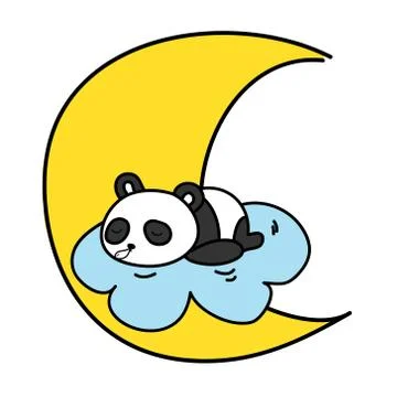 Baby panda sleeping on the cloud with the moon vector illustration Stock Illustration