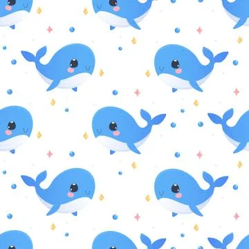 A baby pattern with cute whales. Vector illustration Stock Illustration