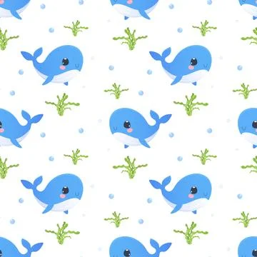 A baby pattern with cute whales. Vector illustration Stock Illustration