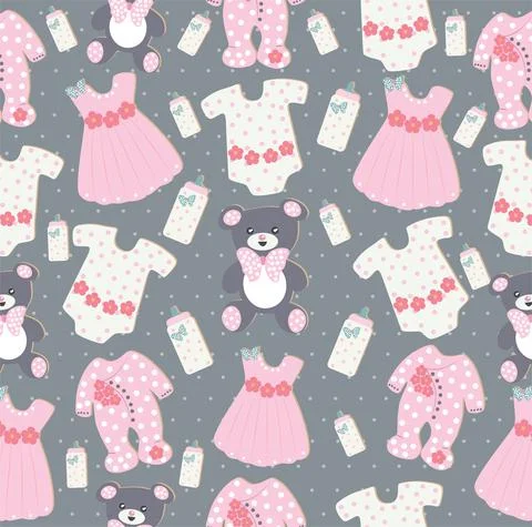 Baby pattern pink and white clothes and pacifier for babies Stock Illustration