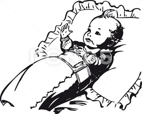 Baby On A Pillow, Retro Vector Illustration