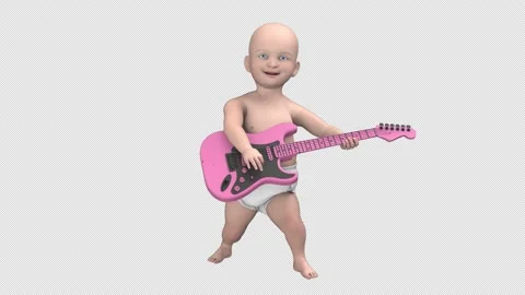 Baby play guitar - 3d render looped with alpha channel. Video stock 210770962