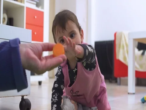 Baby playing with soap bubbles Video stock 82429423