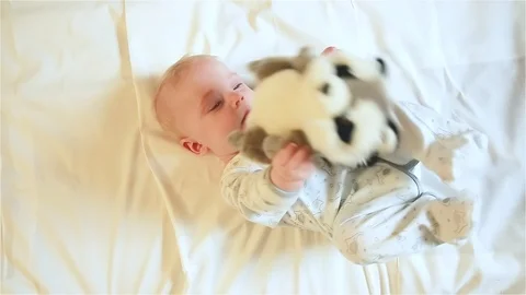 Baby is playing with a toy Stock Footage 123723595