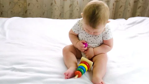 Baby plays interactive games. selective focus. Stock Footage 151408037