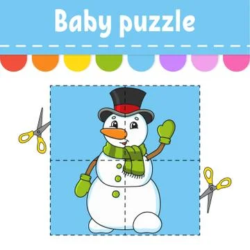 Baby puzzle. Easy level. Flash cards. Cut and play. Christmas theme. Color ac Stock Illustration