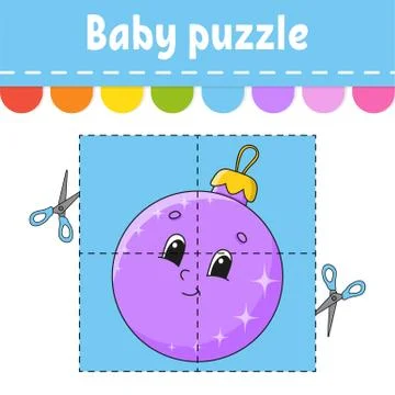 Baby puzzle. Easy level. Flash cards. Cut and play. Christmas theme. Color ac Stock Illustration