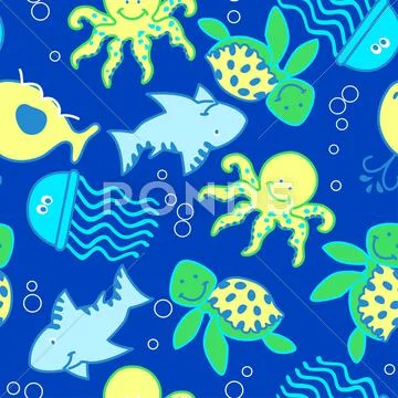 Baby sea creatures in the ocean. Stock Illustration