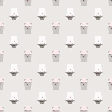 Baby seamless doodle pattern in pale palette with doodle bear ornament. Grey  Stock Illustration