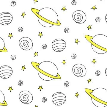 Baby seamless pattern. Cartoon planets and stars in space. Vector Cosmic back 스톡 일러스트