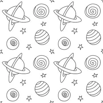 Baby seamless pattern. Cartoon planets and stars in space. Vector Cosmic back Stockillustratie