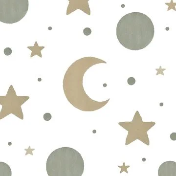 Baby seamless pattern. Cute moon and star on white  background. Creative sc.. Ilustração Stock