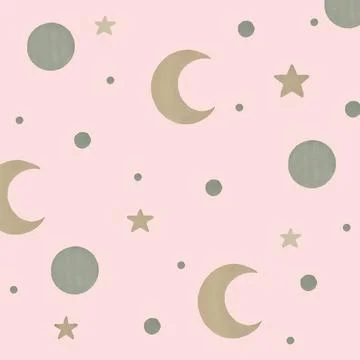 Baby seamless pattern. Cute moon and star on pink  background. Creative sca.. Ilustração Stock