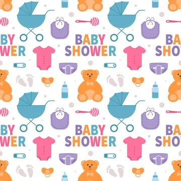Baby Seamless Pattern Design, A Set of Simple Decorative Elements in a Hand.. 스톡 일러스트