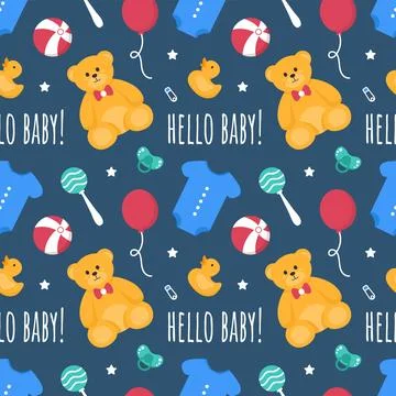 Baby Seamless Pattern Design, A Set of Simple Decorative Elements in a Hand.. Illustrazione stock