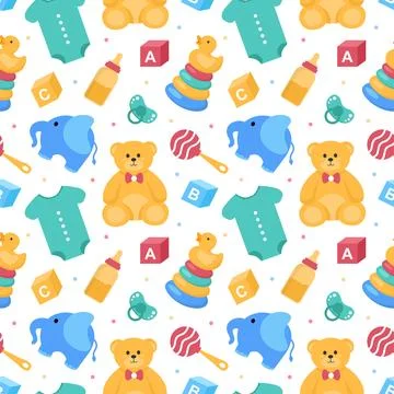 Baby Seamless Pattern Design, A Set of Simple Decorative Elements in a Hand.. Illustrazione stock