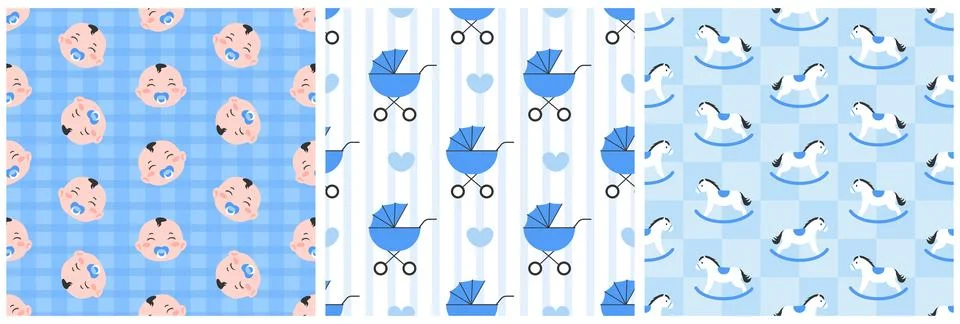 Baby Seamless Pattern Design, A Set of Simple Decorative Elements in a Hand.. イラスト素材