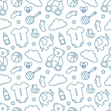 Baby Seamless Pattern Design, A Set of Simple Decorative Elements in a Hand.. 스톡 일러스트
