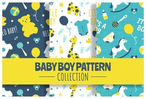 Baby Seamless Pattern Design, A Set of Simple Decorative Elements in a Hand.. イラスト素材