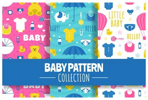 Baby Seamless Pattern Design, A Set of Simple Decorative Elements in a Hand.. イラスト素材