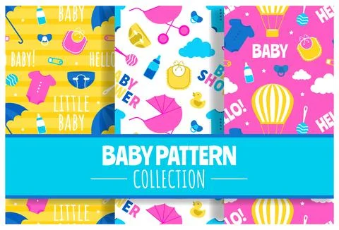 Baby Seamless Pattern Design, A Set of Simple Decorative Elements in a Hand.. イラスト素材
