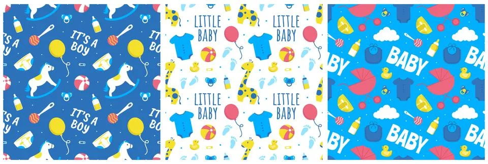 Baby Seamless Pattern Design, A Set of Simple Decorative Elements in a Hand.. イラスト素材