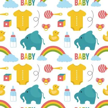 Baby Seamless Pattern Design, A Set of Simple Decorative Elements in a Hand.. 库存插图