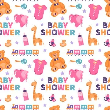 Baby Seamless Pattern Design, A Set of Simple Decorative Elements in a Hand.. イラスト素材