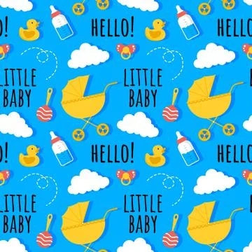 Baby Seamless Pattern Design, A Set of Simple Decorative Elements in a Hand.. イラスト素材