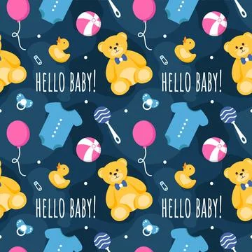 Baby Seamless Pattern Design, A Set of Simple Decorative Elements in a Hand.. イラスト素材