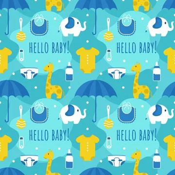 Baby Seamless Pattern Design, A Set of Simple Decorative Elements in a Hand.. 스톡 일러스트