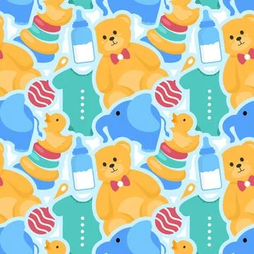 Baby Seamless Pattern Design, A Set of Simple Decorative Elements in a Hand.. Stock Illustration