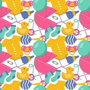 Baby Seamless Pattern Design, A Set of Simple Decorative Elements in a Hand.. 스톡 일러스트