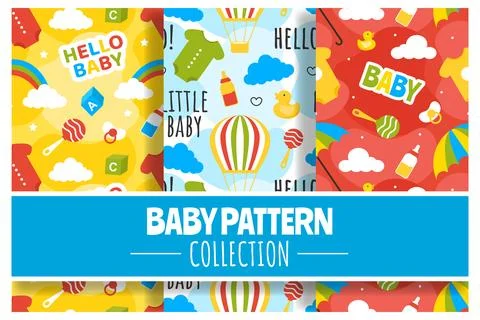 Baby Seamless Pattern Design, A Set of Simple Decorative Elements in a Hand.. 스톡 일러스트