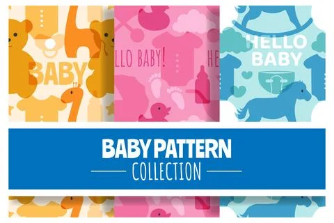 Baby Seamless Pattern Design, A Set of Simple Decorative Elements in a Hand.. 스톡 일러스트