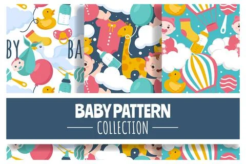 Baby Seamless Pattern Design, A Set of Simple Decorative Elements in a Hand.. Illustrazione stock