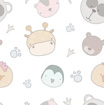 Baby seamless pattern with hand drawn animals. Seamless background with cute Illustrazione stock