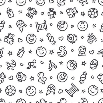 Baby Seamless Pattern with Icons Stock Illustration