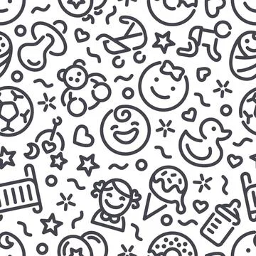 Baby Seamless Pattern with Icons Stock Illustration
