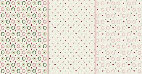 Baby seamless patterns, set of 3. Hand drawn doodle style circle, heart, dot Stock Illustration