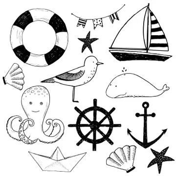Baby set of marine elements Stock Illustration