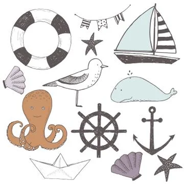 Baby set of marine elements Stock Illustration