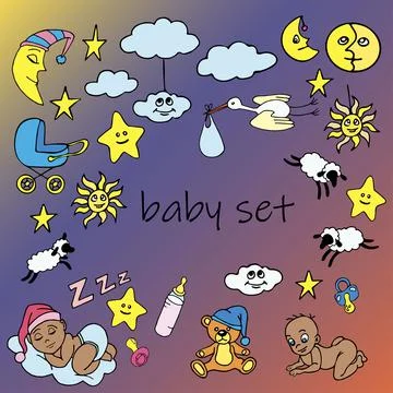 Baby set.multicolored image on a colored background Stock Illustration