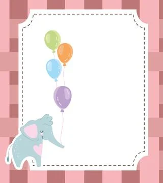 Baby shower cute elephant and balloons invitation card Stock Illustration