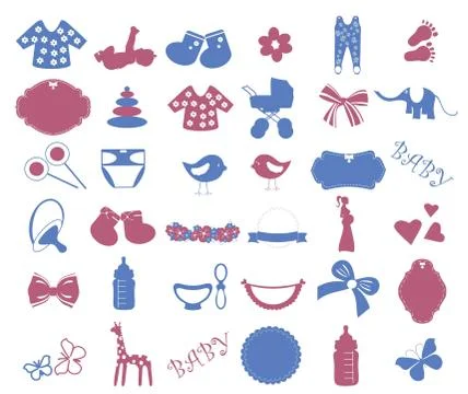Baby shower elements vector set Stock Illustration
