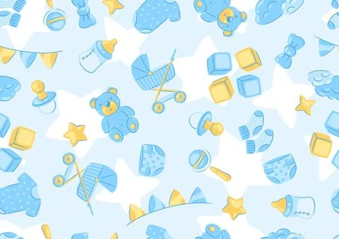 Baby shower pattern. New born baby boy Happy Birthday Ilustración de archivo