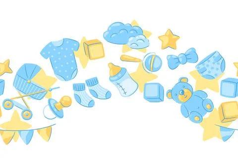 Baby shower pattern. New born baby boy Happy Birthday Stock Illustration