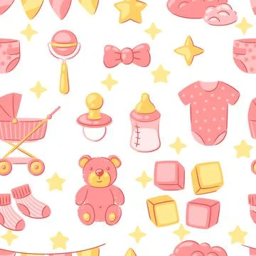 Baby shower pattern. New born baby boy Happy Birthday Stock Illustration
